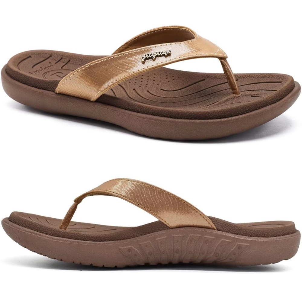 NWT - jiajiale Womens Fashion Orthotic Flip Flops - Gold
